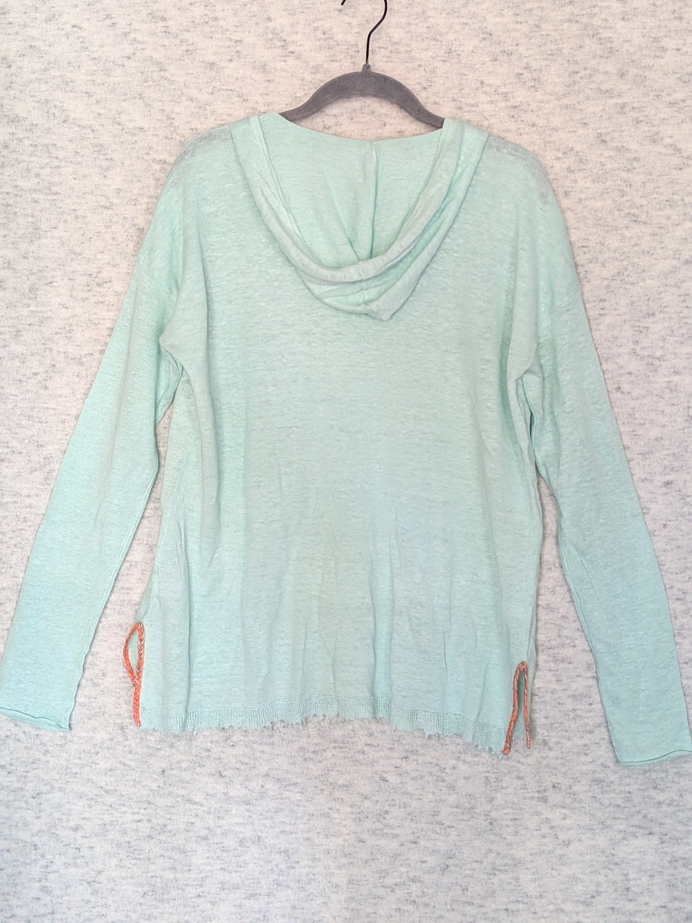 Lisa Todd Tulum Sweater Sz S Dew Fray-Edge Linen Hoodie Lightweight Mint Blouse - Picture 4 of 14
